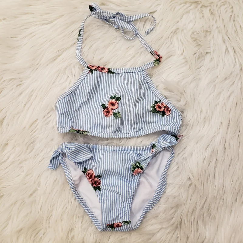 Stripe Rose Halter Bikini Beach