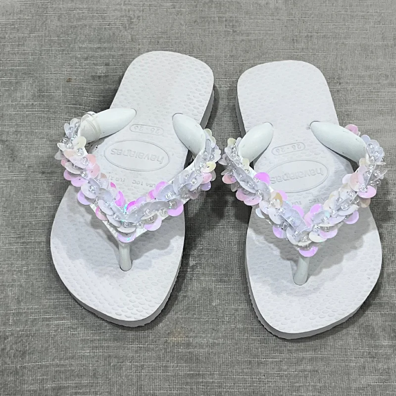 White Sequin Flip Flops Dapper Men's Bow