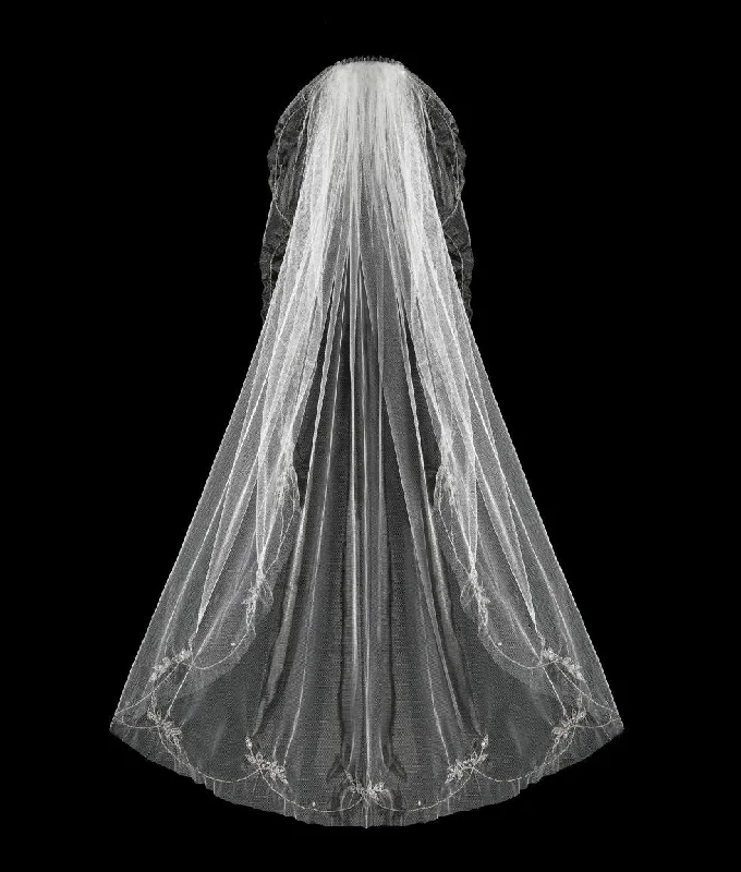 Embroidered Scallop Edge Veil Modern Men's Geometric