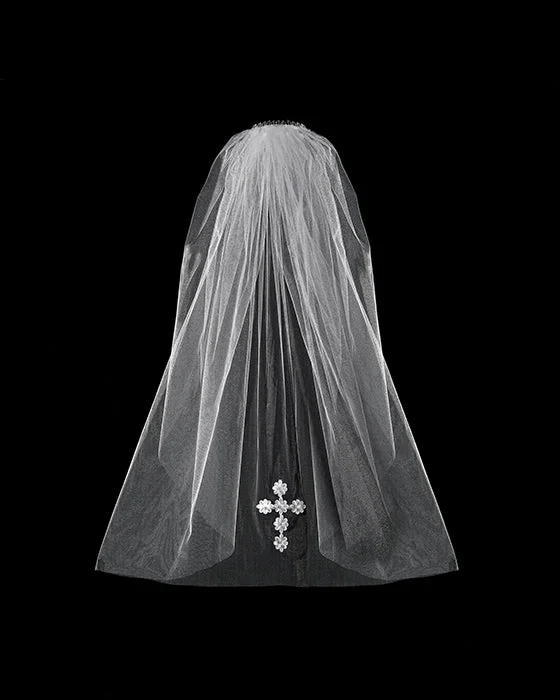 White Beaded Cross Veil Dapper Men's Bow
